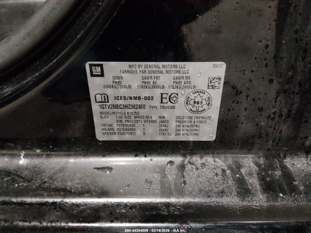 44384509 :رقم المزاد ، 1GTV2MEC3HZ362468 vin ، 2017 Gmc Sierra 1500 Sle مزاد بيع