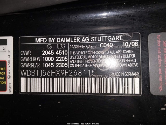 Продаж на аукціоні авто 2009 Mercedes-benz Clk 350, vin: WDBTJ56HX9F268115, номер лоту: 44384533
