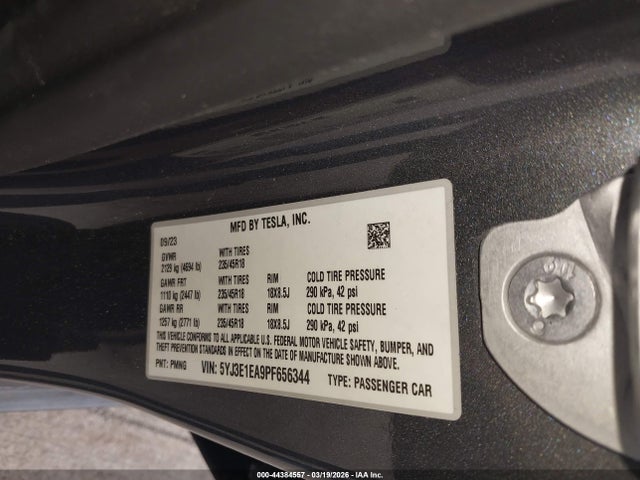 2023 Tesla Model 3 Rear-wheel Drive მანქანა იყიდება აუქციონზე, vin: 5YJ3E1EA9PF656344, აუქციონის ნომერი: 44384557