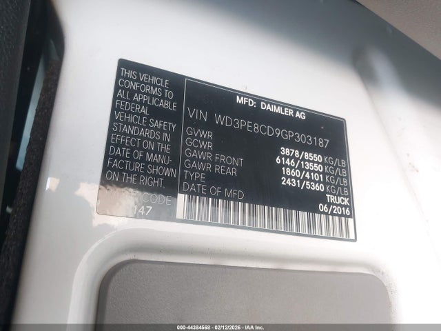 44384568 :رقم المزاد ، WD3PE8CD9GP303187 vin ، 2016 Mercedes-benz Sprinter 2500 High Roof مزاد بيع