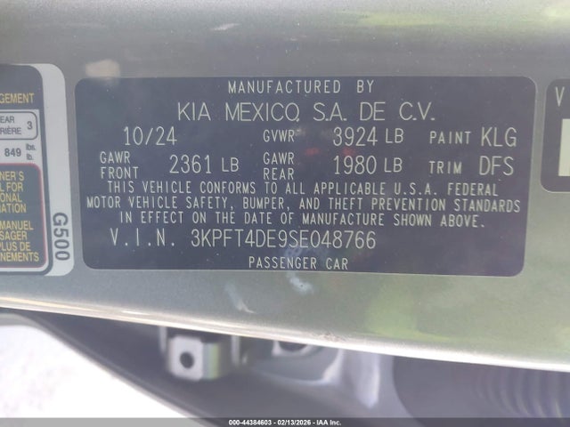 Auction sale of the 2025 Kia K4 Lxs, vin: 3KPFT4DE9SE048766, lot number: 44384603