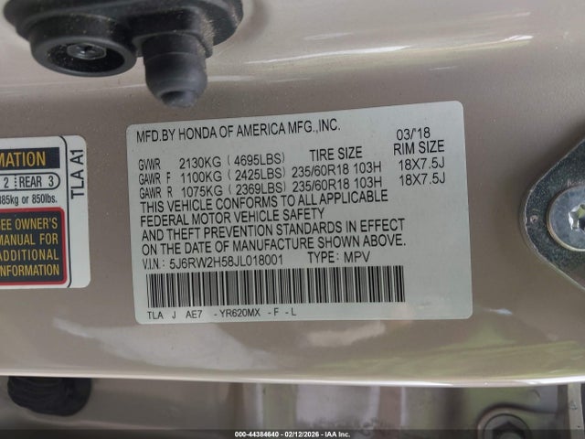 5J6RW2H58JL018001 Honda CR-V EX