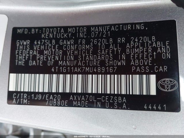 4T1G11AK7MU489167 Toyota CAMRY SE