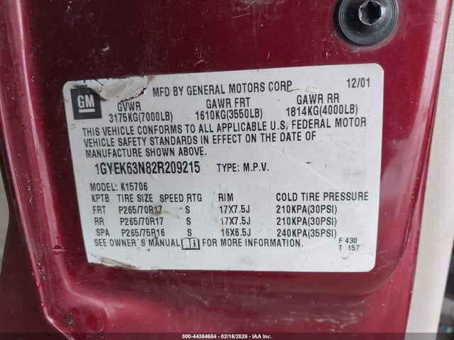 2002 CADILLAC ESCALADE 1GYEK63N82R209215 Photo 8