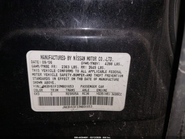 Продаж на аукціоні авто 2007 Infiniti G35x, vin: JNKBV61F37M801653, номер лоту: 44384691