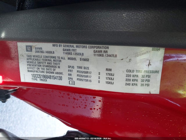 Aukcja sprzedaży 2004 Chevrolet Colorado Ls, vin: 1GCCS196848154130, numer aukcji: 44384713