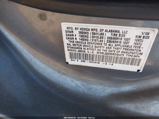 2009 HONDA ODYSSEY 5FNRL38289B040475 Photo 8