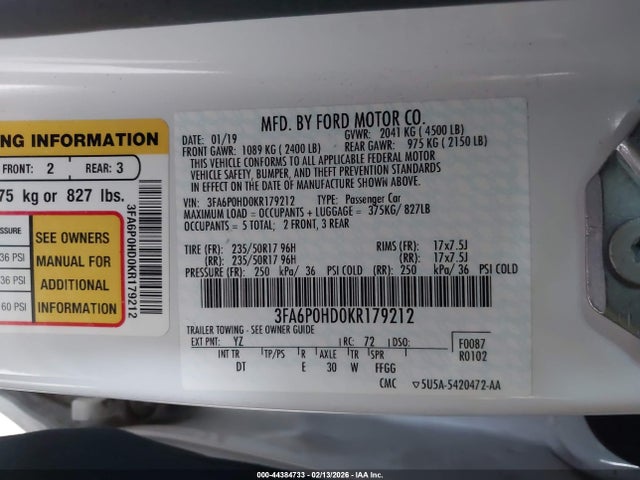 Ford FUSION SE 2019 3FA6P0HD0KR179212 Image 9