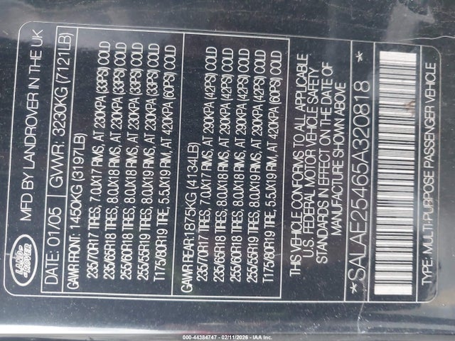 2005 LAND ROVER LR3 SALAE25465A320818 Photo 8