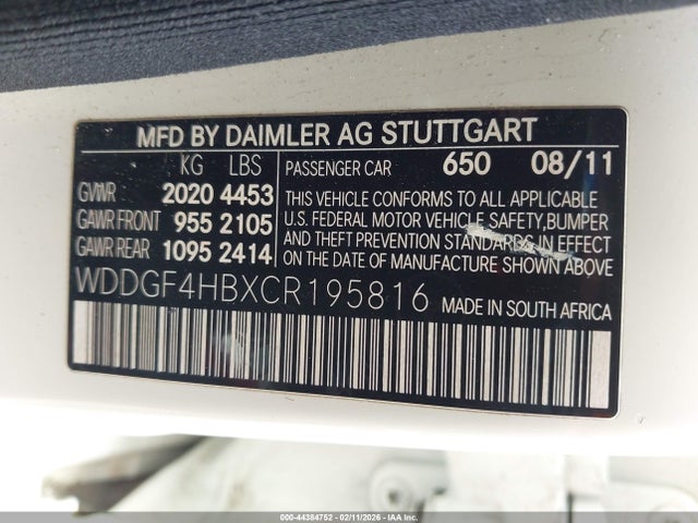 2012 Mercedes-benz C 250 Luxury/sport მანქანა იყიდება აუქციონზე, vin: WDDGF4HBXCR195816, აუქციონის ნომერი: 44384752