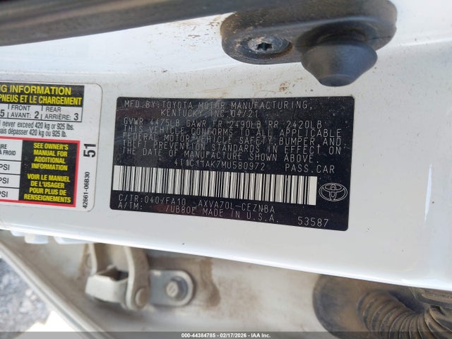 4T1C11AK7MU580972 Toyota CAMRY LE