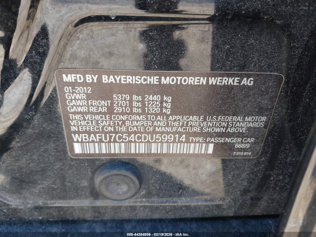 2012 Bmw 535i Xdrive მანქანა იყიდება აუქციონზე, vin: WBAFU7C54CDU59914, აუქციონის ნომერი: 44384806