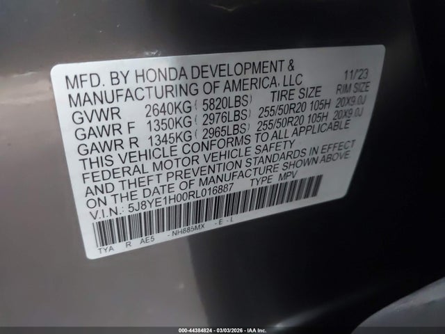 44384824 :رقم المزاد ، 5J8YE1H00RL016887 vin ، 2024 Acura Mdx A-spec مزاد بيع
