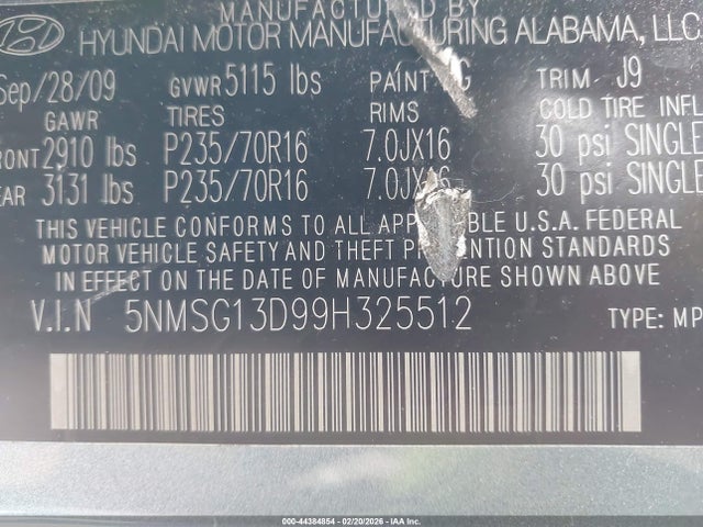 2009 HYUNDAI SANTA FE 5NMSG13D99H325512 Photo 8
