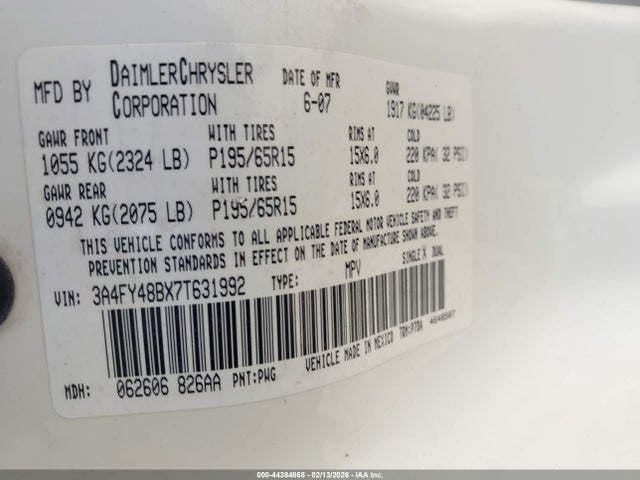 Aukcja sprzedaży 2007 Chrysler Pt Cruiser, vin: 3A4FY48BX7T631992, numer aukcji: 44384868