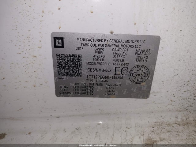 44384921 :رقم المزاد ، 1GT12PEG6KF116896 vin ، 2019 Gmc Sierra 2500hd Sle مزاد بيع