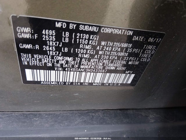 4S4BSANC3H3433667 Subaru Outback 2.5i Limited