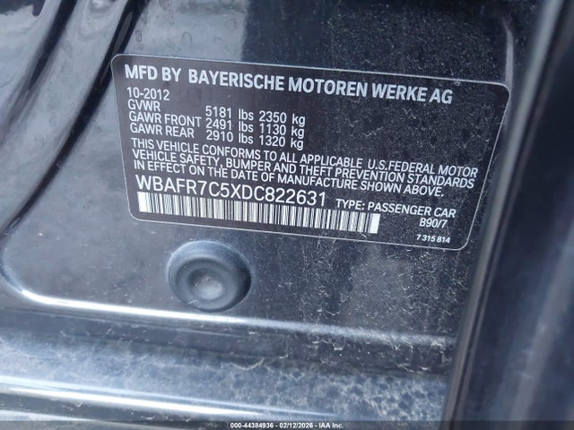 2013 Bmw 535i მანქანა იყიდება აუქციონზე, vin: WBAFR7C5XDC822631, აუქციონის ნომერი: 44384936