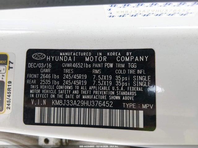 KM8J33A29HU376452 Hyundai Tucson Sport