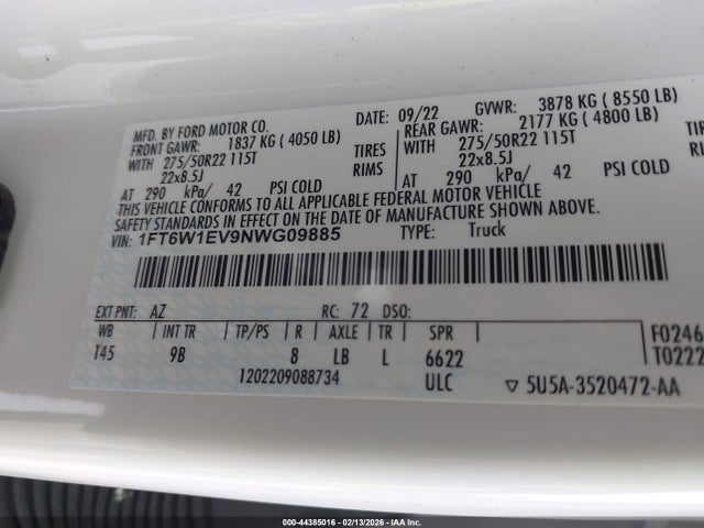 2022 FORD F-150 LIGHTNING 1FT6W1EV9NWG09885 Photo 8