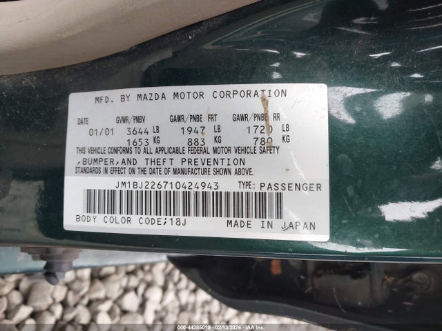 Продаж на аукціоні авто 2001 Mazda Protege Es/lx, vin: JM1BJ226710424943, номер лоту: 44385019