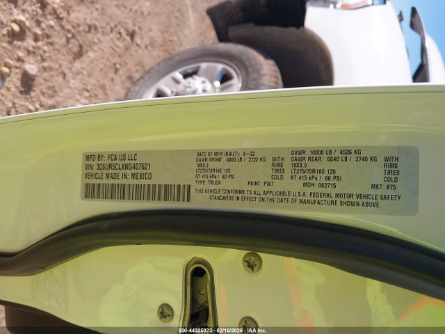 Продаж на аукціоні авто 2022 Ram 2500 Tradesman  4x4 6'4 Box, vin: 3C6UR5CLXNG407621, номер лоту: 44385023