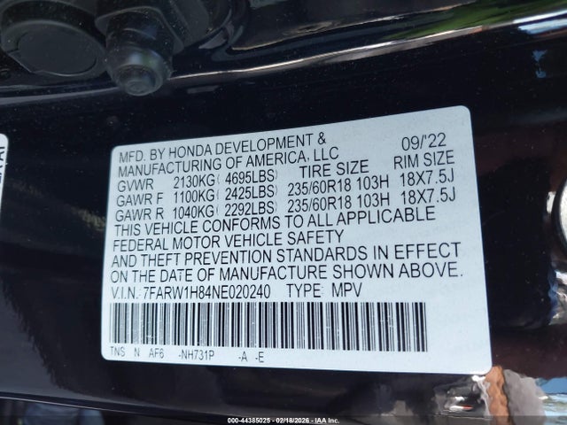 7FARW1H84NE020240 Honda Cr-v 2wd Ex-l