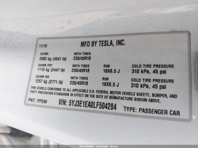 2020 TESLA MODEL 3 5YJ3E1EA0LF504284 Photo 8