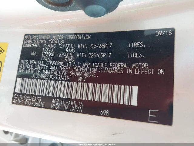 Продаж на аукціоні авто 2019 Lexus Nx 300, vin: JTJYARBZ3K2133419, номер лоту: 44385044