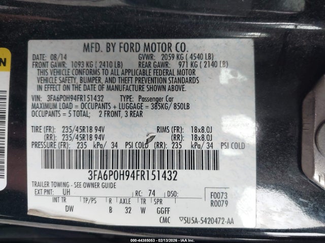 Ford FUSION SE 2015 3FA6P0H94FR151432 Image 9