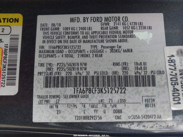 Ford MUSTANG GT 2019 1FA6P8CF3K5125722 Image 9