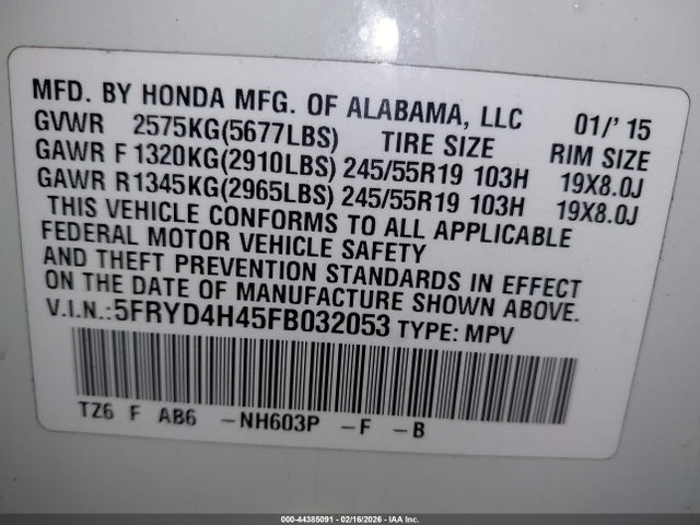 Aukcja sprzedaży 2015 Acura Mdx Technology Package, vin: 5FRYD4H45FB032053, numer aukcji: 44385091
