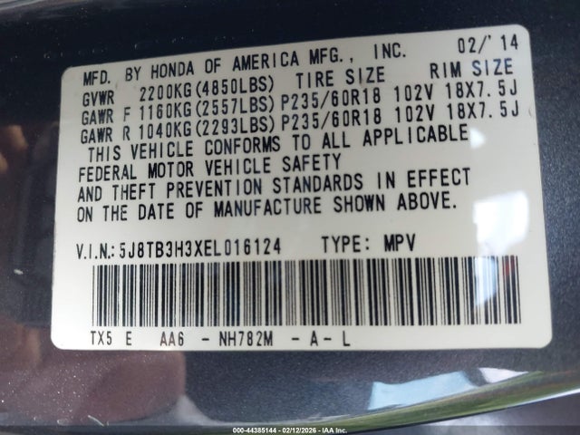 5J8TB3H3XEL016124 Acura RDX