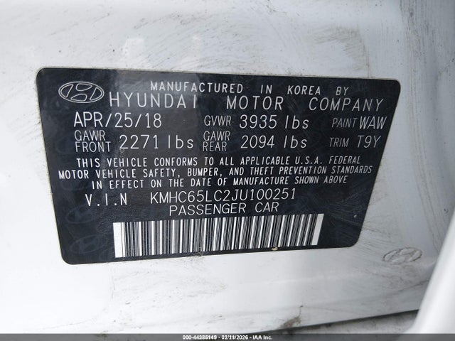 KMHC65LC2JU100251 Hyundai Ioniq Hybrid Blue