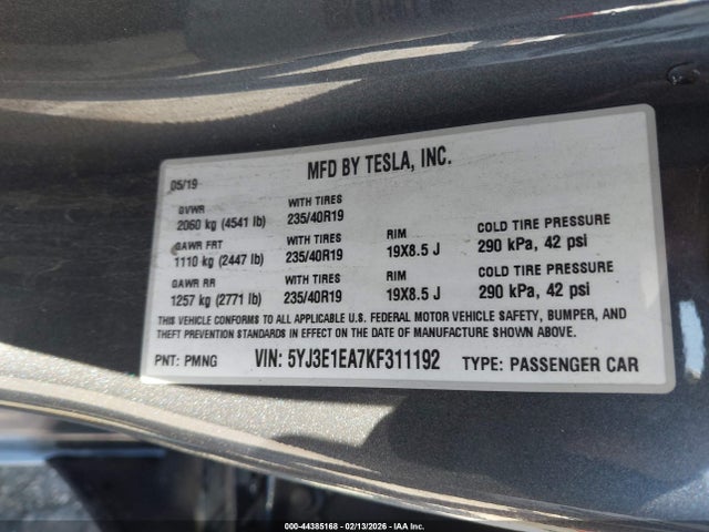 2019 TESLA MODEL 3 5YJ3E1EA7KF311192 Photo 8