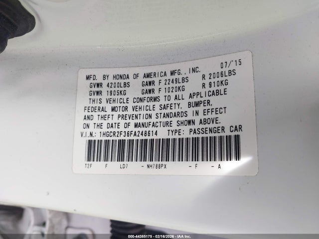 Honda ACCORD LX 2015 1HGCR2F36FA248614 Image 9