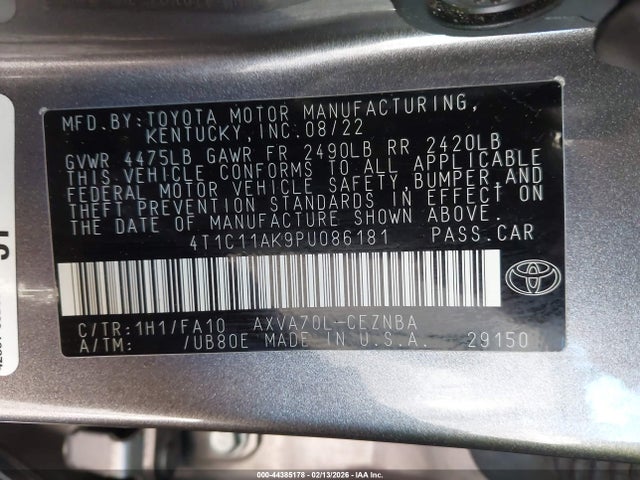 Продаж на аукціоні авто 2023 Toyota Camry Le, vin: 4T1C11AK9PU086181, номер лоту: 44385178