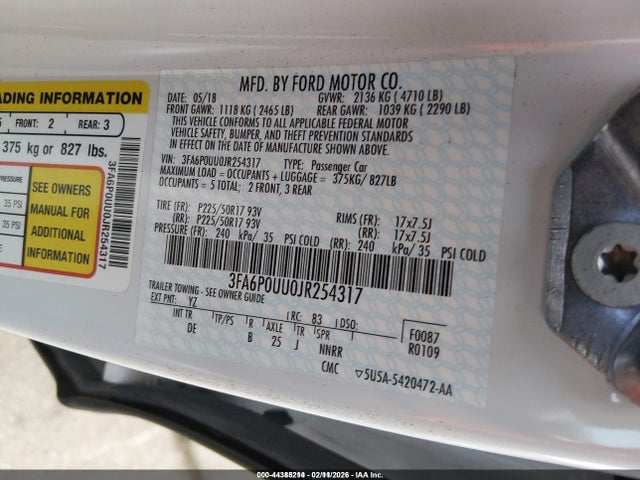 Ford Fusion Hybrid S 2018 3FA6P0UU0JR254317 Image 9