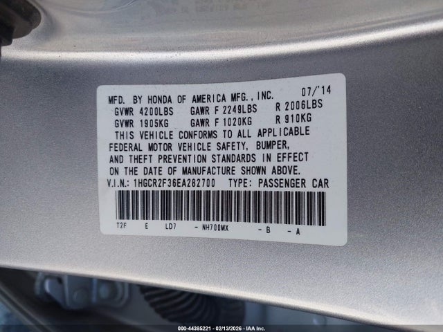 1HGCR2F36EA282700 Honda ACCORD LX