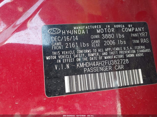 KMHDH4AH2FU382728 Hyundai Elantra Sport