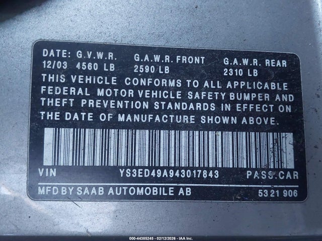 2004 SAAB 9-5 YS3ED49A943017843 Photo 8