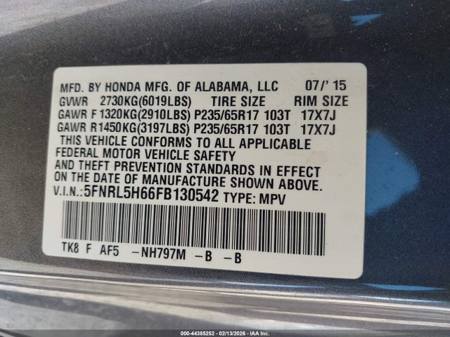 2015 HONDA ODYSSEY 5FNRL5H66FB130542 Photo 8
