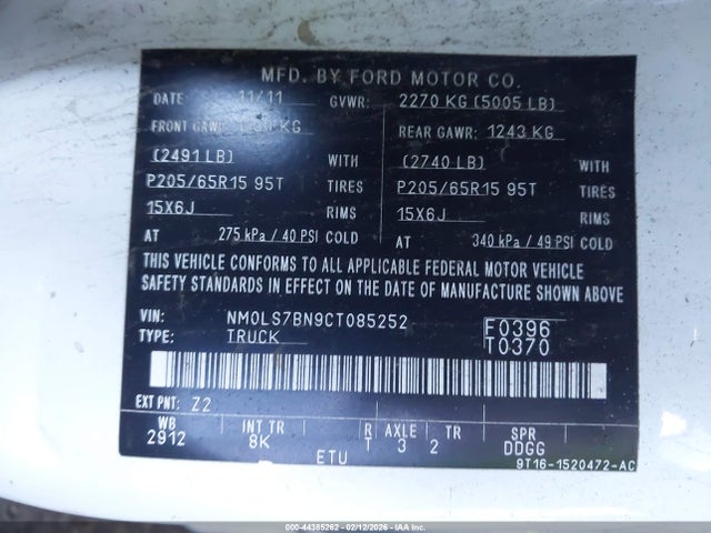 Продажа на аукционе авто 2012 Ford Transit Connect Xlt, vin: NM0LS7BN9CT085252, номер лота: 44385262