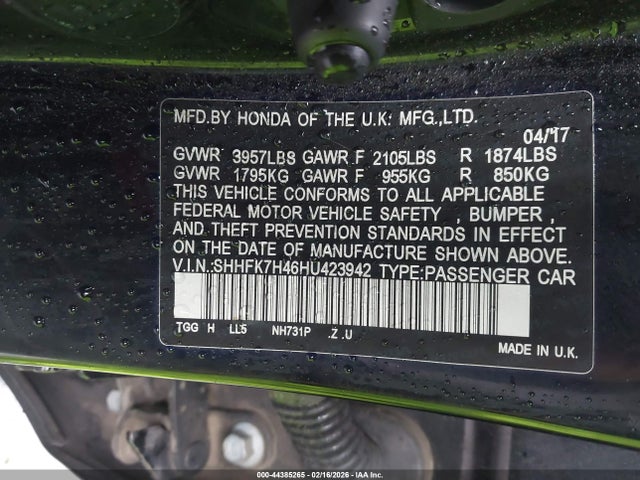 SHHFK7H46HU423942 Honda Civic Sport
