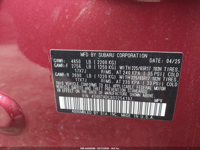 Subaru Outback Premium 2025 4S4BTADC9S3254197 Image 9