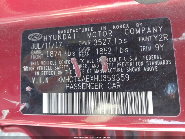 KMHCT4AEXHU359359 Hyundai ACCENT SE