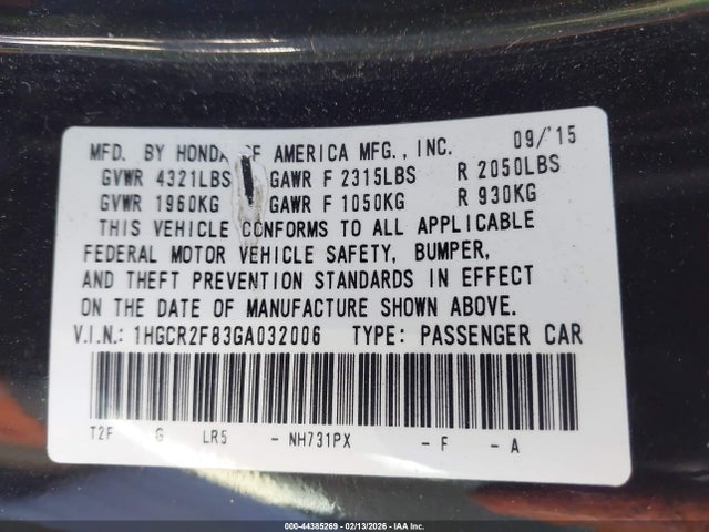 1HGCR2F83GA032006 Honda Accord Ex-l