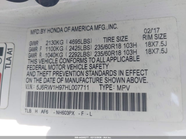 5J6RW1H97HL007711 Honda Cr-v Touring