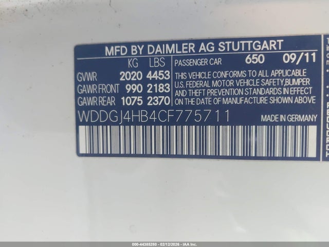 Aukcja sprzedaży 2012 Mercedes-benz C 250, vin: WDDGJ4HB4CF775711, numer aukcji: 44385280