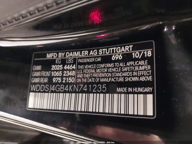 Aukcja sprzedaży 2019 Mercedes-benz Cla 250 4matic, vin: WDDSJ4GB4KN741235, numer aukcji: 44385282